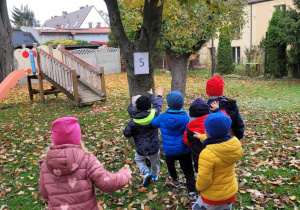 Biedronki biegną do drzewa oznaczonego cyfrą 5.