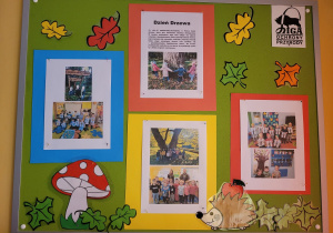 Na tablicy korkowej widać fotorelację z obchodów Dnia Drzewa w naszym przedszkolu.