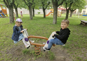 Zuzia i Tymuś na huśtawce.