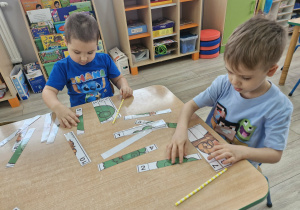 5. Szymon i Ignacy układają obrazki z wizerunkami drzew pocięte na części.